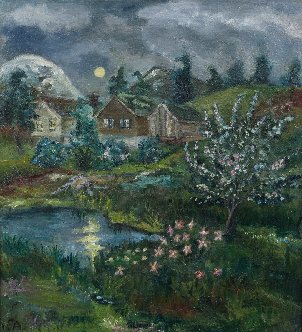 Tavaszi éjszaka teliholddal (olaj, vászon) alkotó: Nikolai Astrup