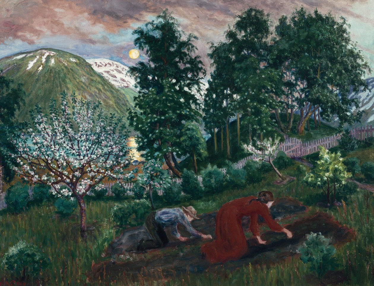 Tavaszi éjszaka a kertben, c. 1908 alkotó: Nikolai Astrup