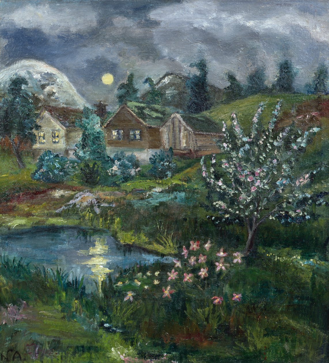 Tavaszi éjszaka teliholddal alkotó: Nikolai Astrup