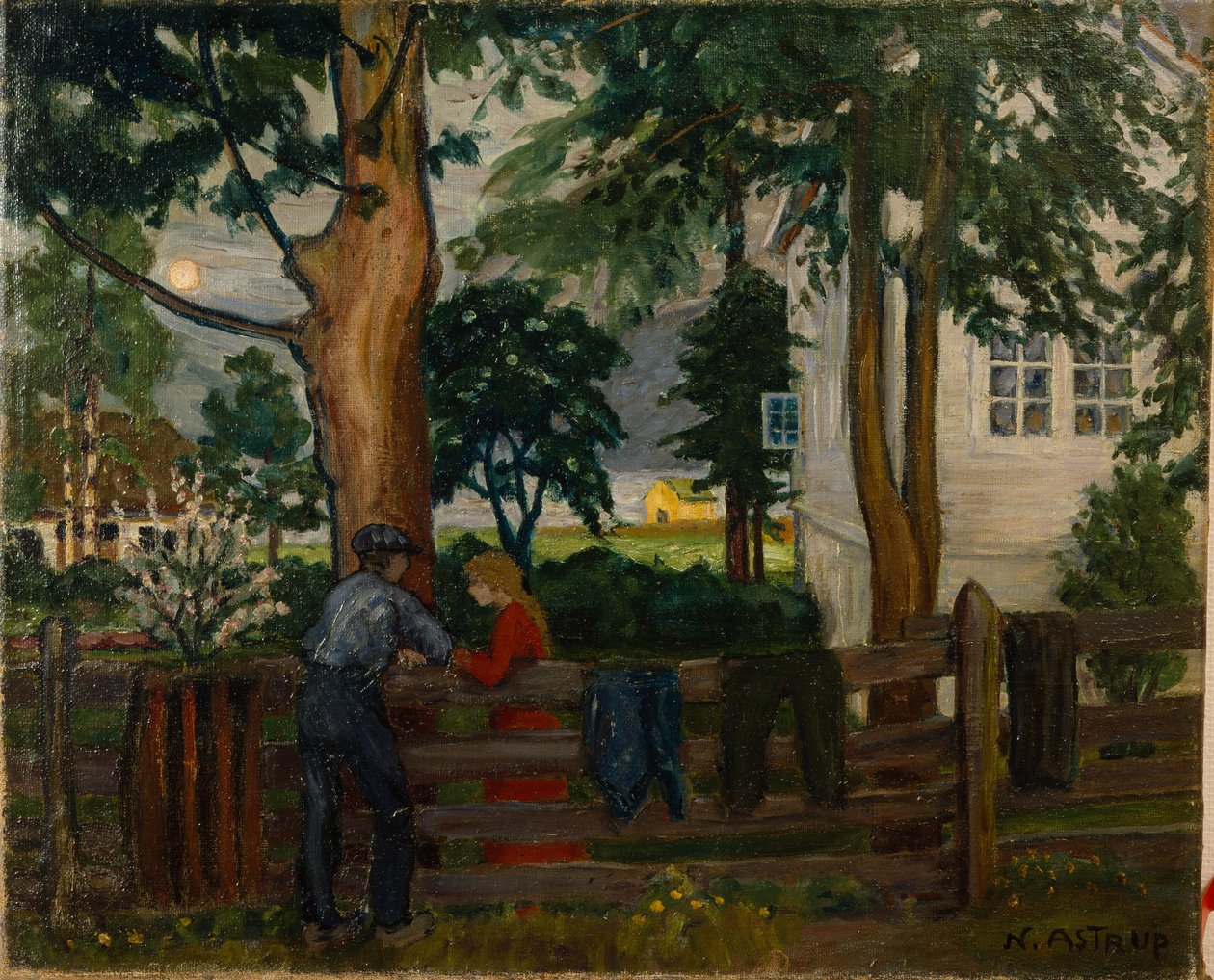 Nyári éjszaka a kertkapunál (olaj, vászon) alkotó: Nikolai Astrup