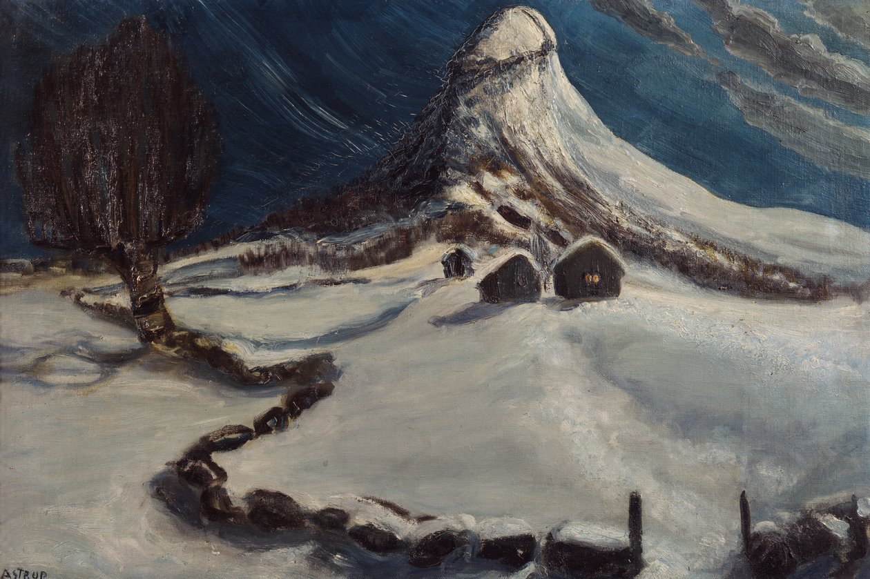 Téli éjszaka fjellstølenben alkotó: Nikolai Astrup