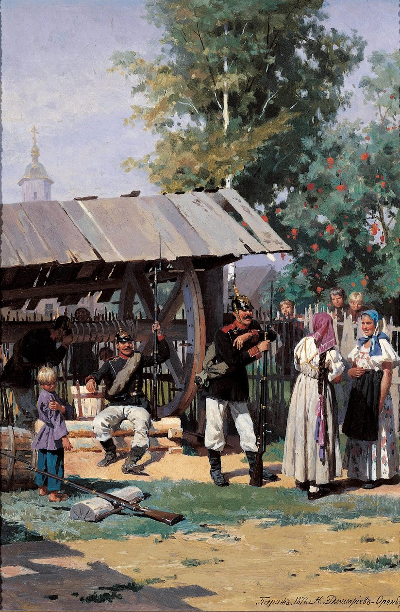 Orosz katonák egy vidéki faluban, 1877 alkotó: Nikolai Dmitrievich Dmitriev Orenburgsky