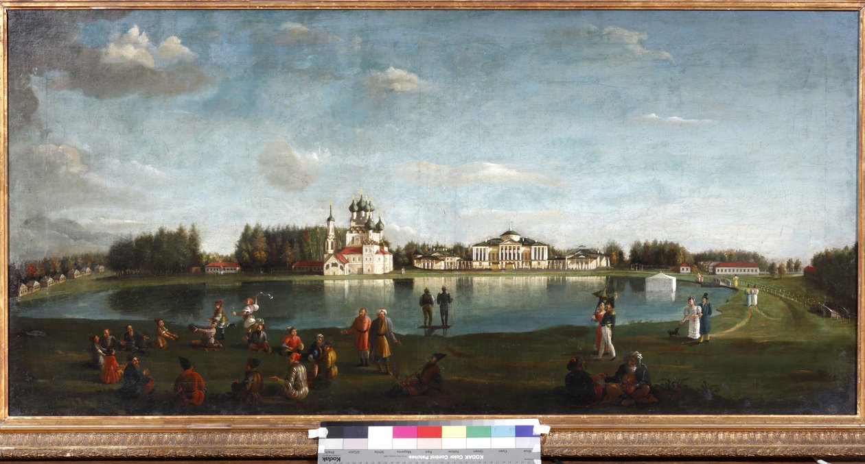 Az osztankinói birtok élete és Podklicsnyikov, Nyikolaj Ivanovics (1813-1877). Olajfestmény alkotó: Nikolai Ivanov Podklutchnikov