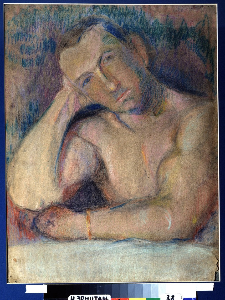 Portrait du poet Benedikt Livchits (1886-1939) (Benedikt Livshits költő portréja) - Represente torse nu, la tete penchee, posee dans sa main - Oeuvre Nikolai Ivanovich Kulbin (Nicolas Koulbine) (1868-1 papíron 917) alkotó: Nikolai Ivanovich Kulbin