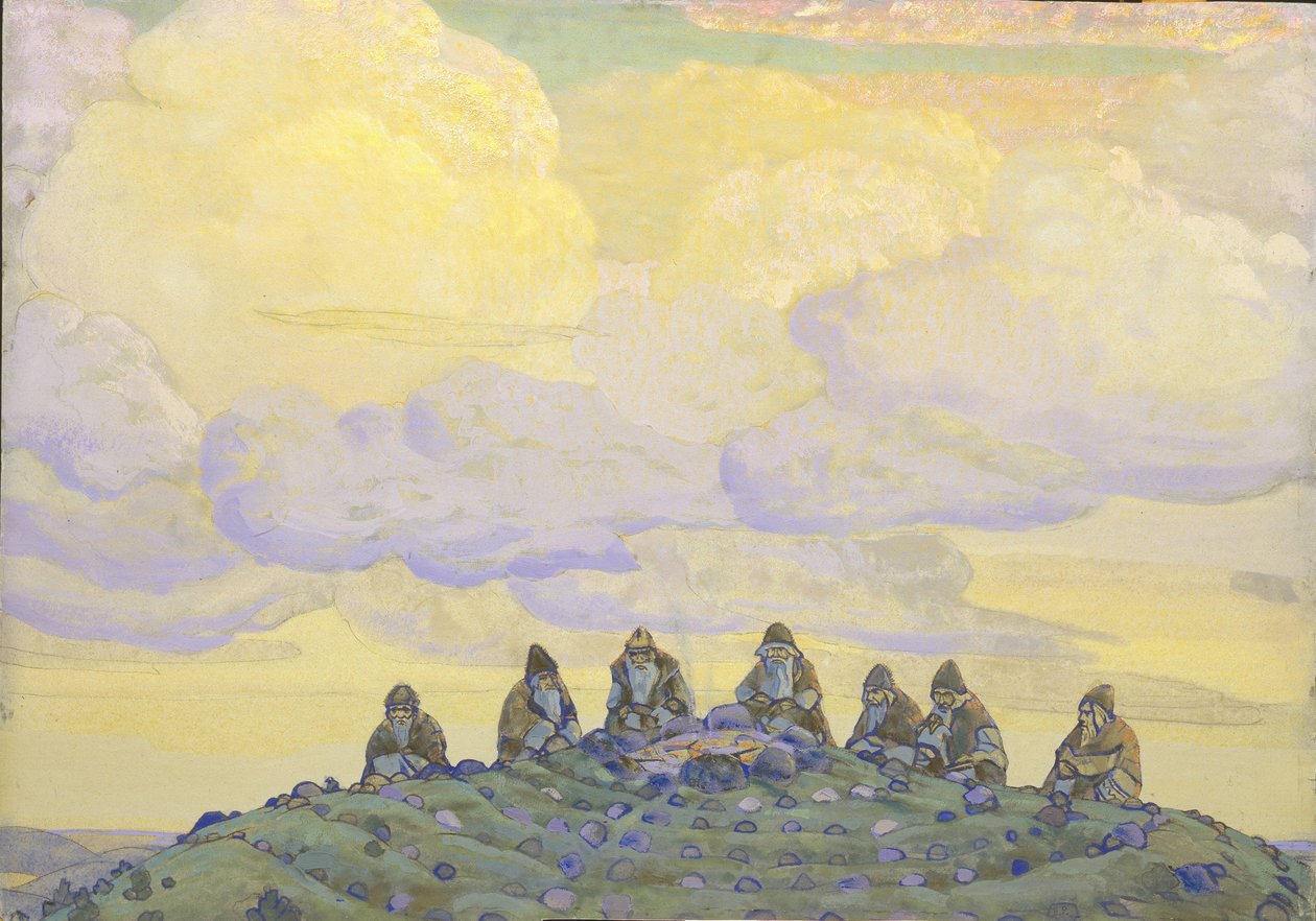A Nagy Áldozat. Színpadterv I. Sztravinszkij A tavasz rítusa Le Sacre du Printemps című balettjéhez, 1910 alkotó: Nikolai Konstantinowitsch Roerich