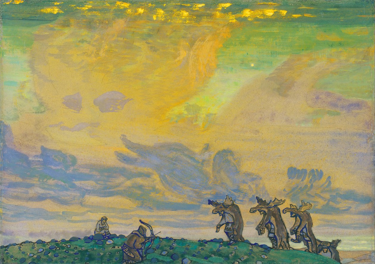 A Nagy Áldozat. Színpadterv I. Sztravinszkij A tavasz rítusa Le Sacre du Printemps című balettjéhez, 1910 alkotó: Nikolai Konstantinowitsch Roerich