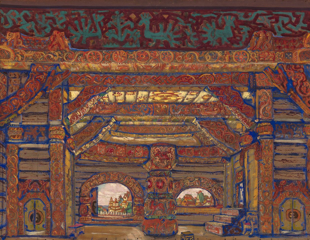 Berendey cár palotája. Színpadterv A. Osztrovszkij Snow Maiden című színházi darabjához, 1912 alkotó: Nikolai Konstantinowitsch Roerich