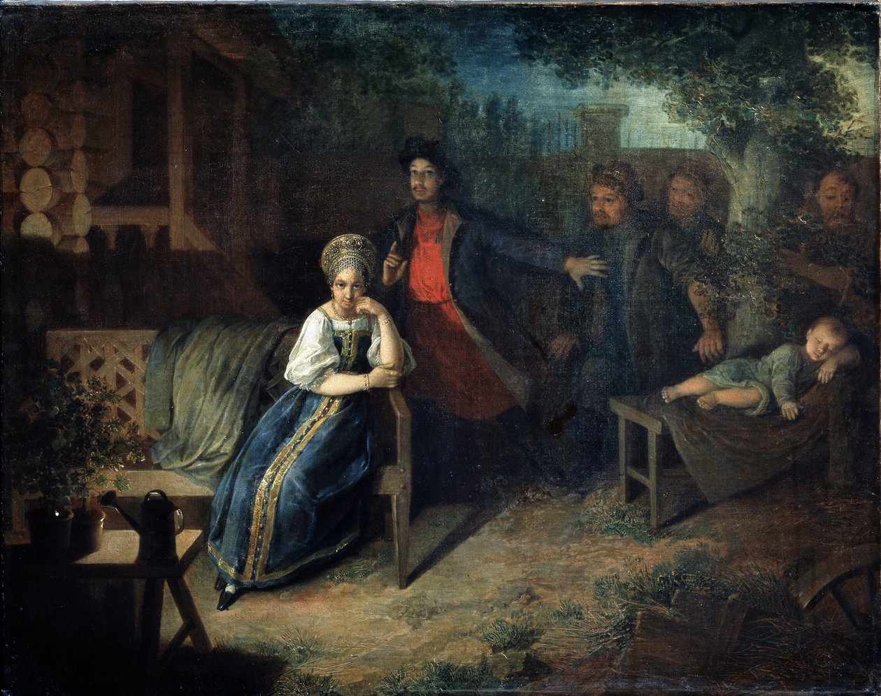 A rabló Jegor Bashlyk elrabolja a kereskedő feleségét, Grunyát. Nyikolaj Mihajlovics Alekszejev (1813-1880) festménye. Olaj, vászon, 77,7 x 99,2 cm alkotó: Nikolai Mikhailovich Alexeyev