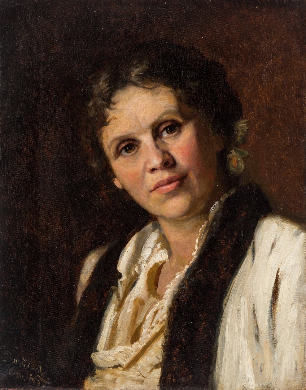 Sofia Koovchinnikova, paintre russe – Sofia Kuvshinnikova (1847-1907) portréja, készítette: Bazhin, Nyikolaj Nyikolajevics (1856-1917). Olajfestmény alkotó: Nikolai Nikolaevich Bazhin