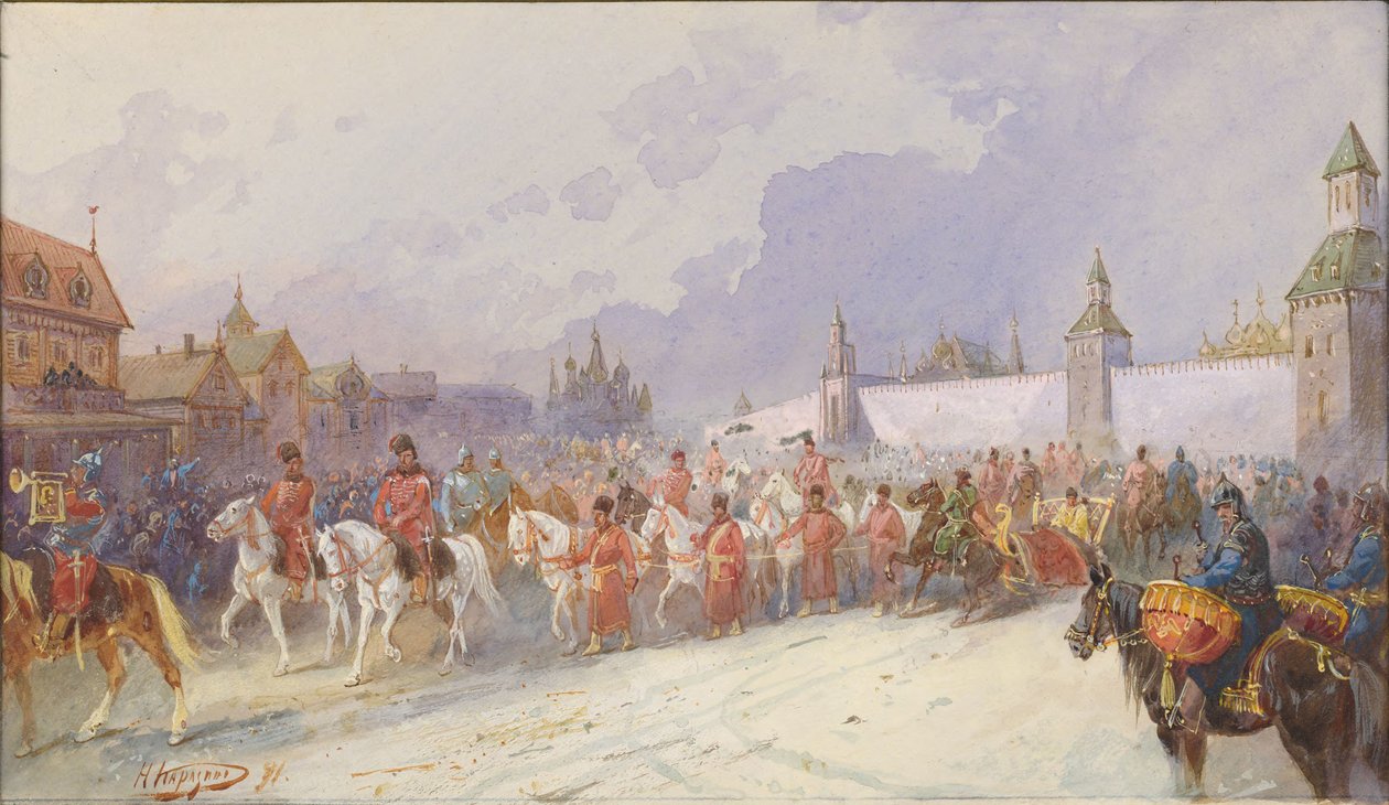 Kucsum kán elfogott családjának belépése Moszkvába. 1599, 1891. alkotó: Nikolai Nikolayevich Karasin