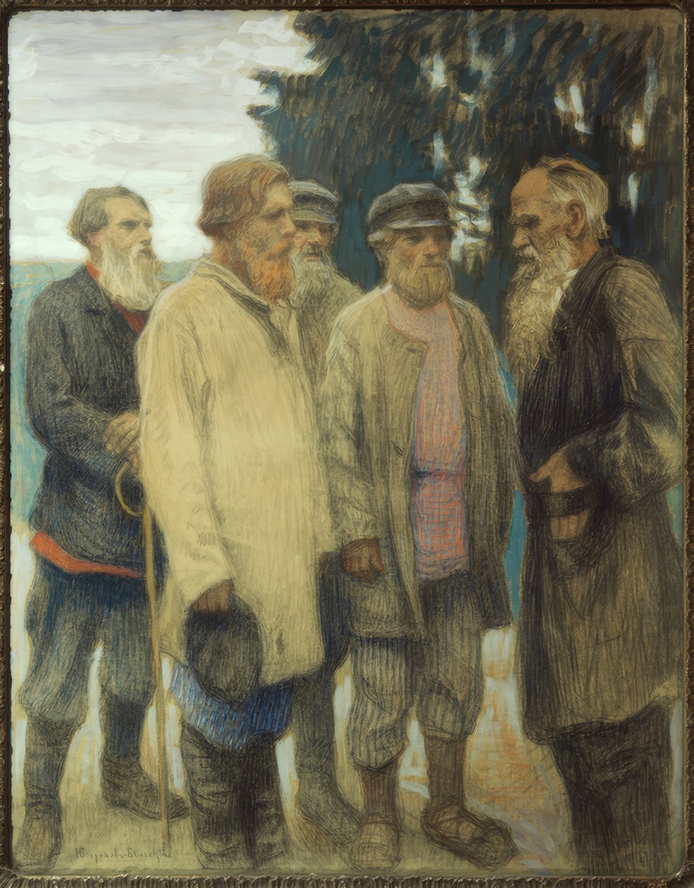 Leo Tolstoj farmerekkel / Bogdanow-Bjelski pasztellje alkotó: Nikolai P. Bogdanow Bjelski