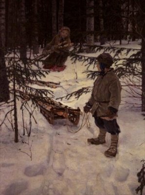 Tűzifa gyűjtése, Oroszország alkotó: Nikolai Petrovich Bogdanov Belsky
