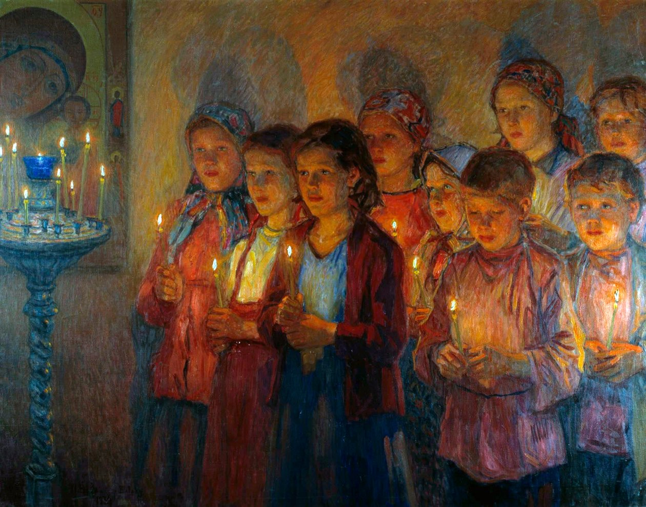 A templomban”, 1939. alkotó: Nikolai Petrovich Bogdanov Belsky