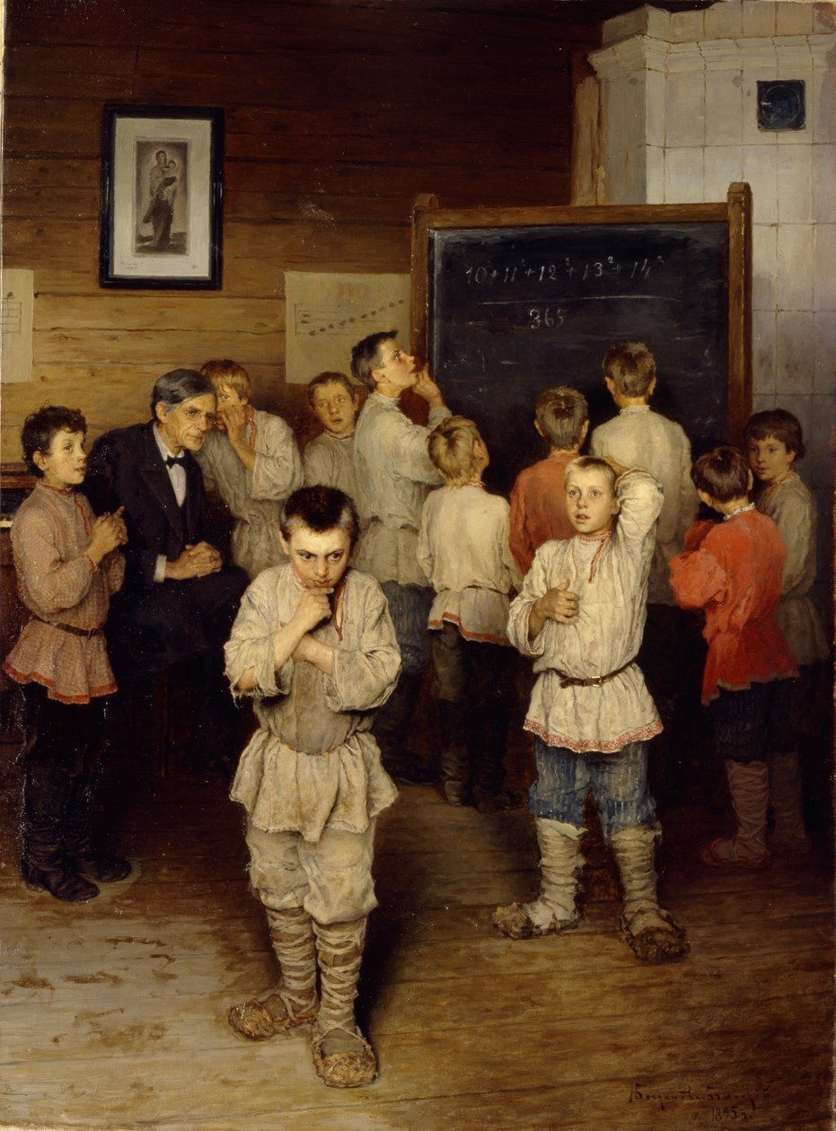 Fejszámolás az általános iskolában, 1895 alkotó: Nikolai Petrovich Bogdanov Belsky