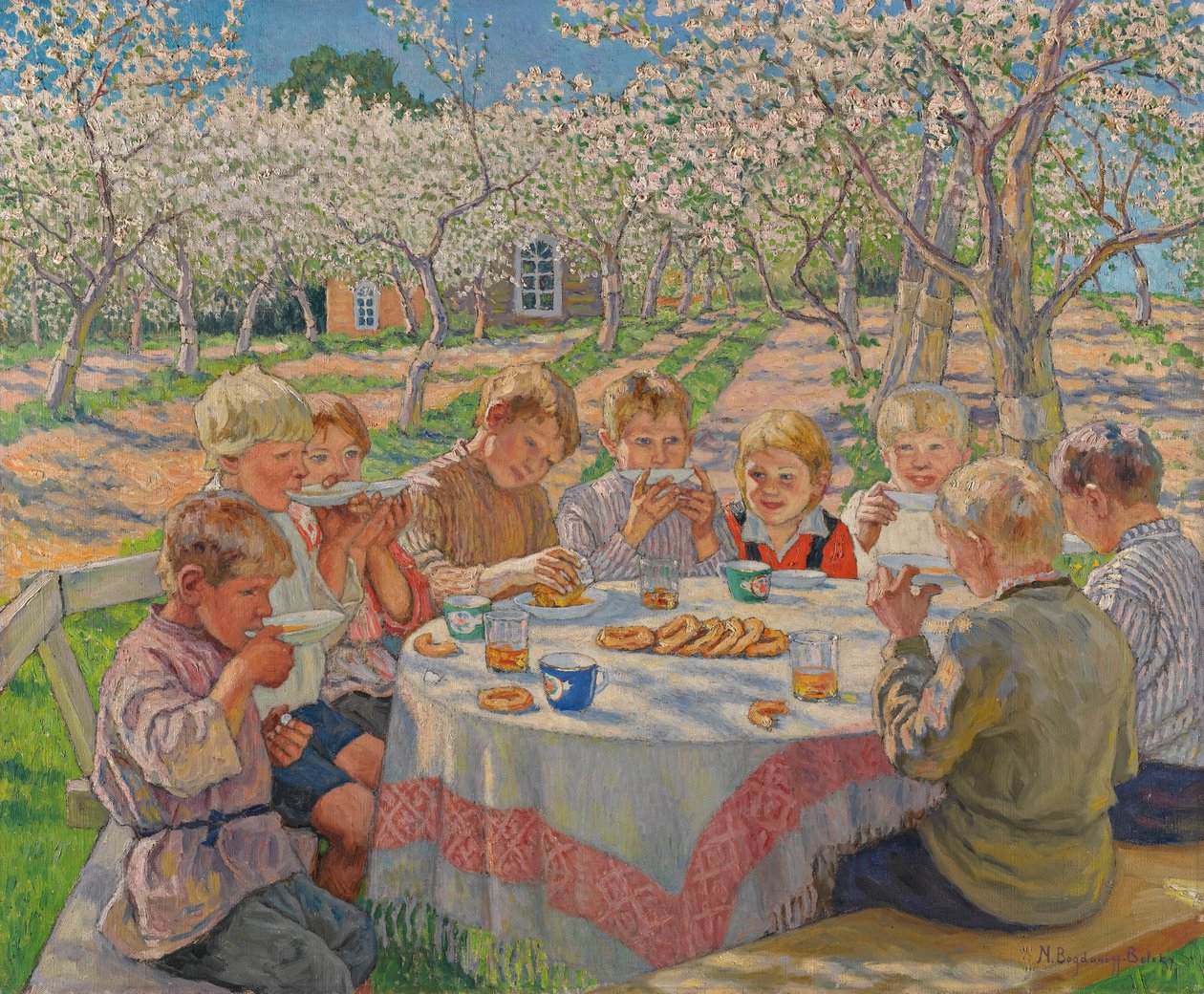 Tea Az Almáskertben. alkotó: Nikolai Petrovich Bogdanov Belsky