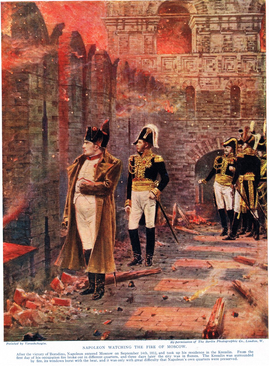 Napóleon a moszkvai tüzet nézi, illusztráció a Hutchinson nemzetek története című művéből, 1910 körül alkotó: Nikolai Stepanovich Vereshchagin