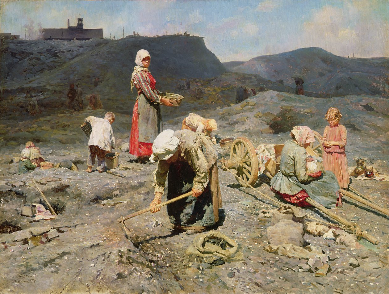 Szegény emberek szenet gyűjtenek egy kimerült bányában, 1894 alkotó: Nikolaj Alekseevich Kasatkin
