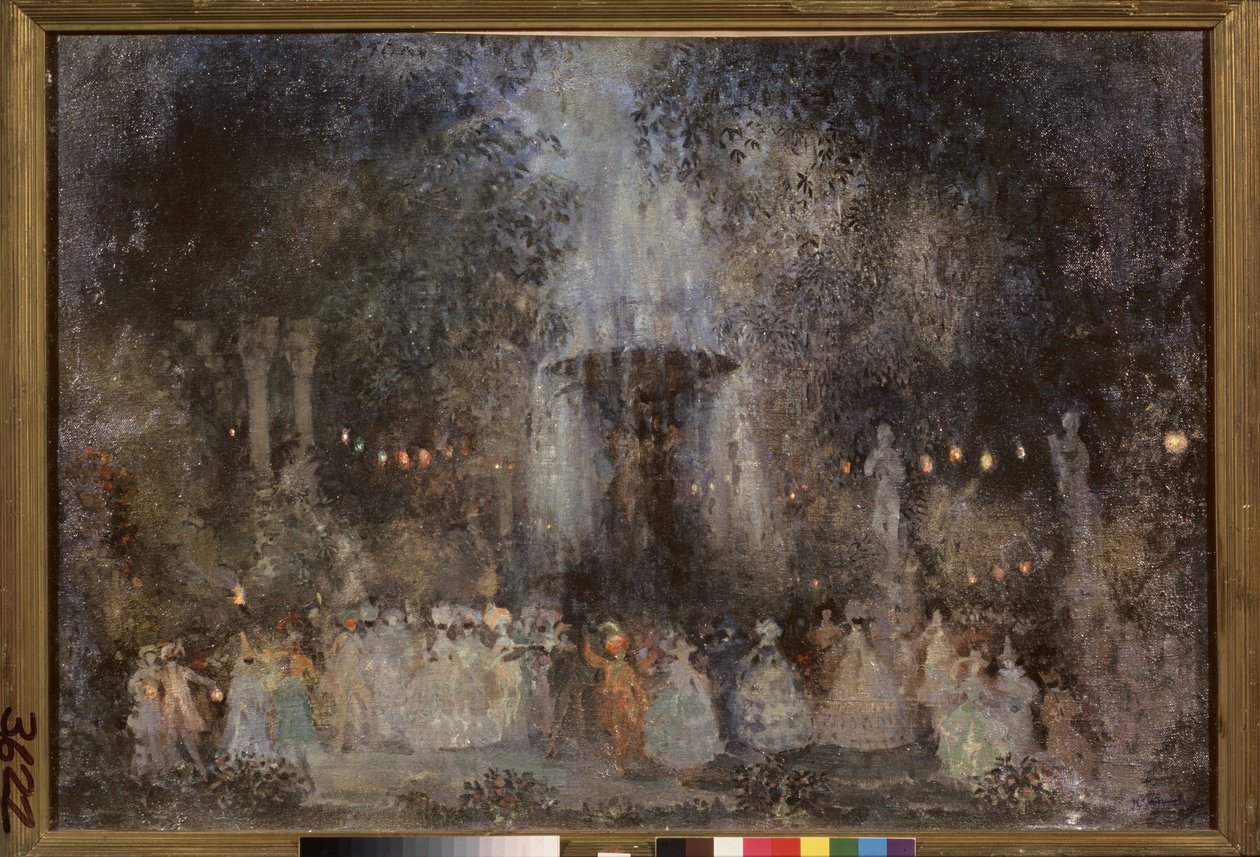 Álarcos bál. Nyikolaj Nyikolajevics Sapunov (Szapunov) (1880-1912) munkája, tempera, ezüst és bronz kartonon alkotó: Nikolaj Nikolaevic Sapunov