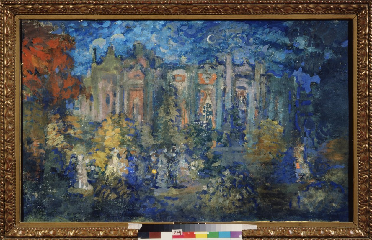Éjszakai buli. Nyikolaj Nyikolajevics Szapunov (Szapunov) (1880-1912) alkotása, tempera, karton, 1900 körül. Orosz művészet, XX. század, szimbolika. Állami A. Radishchev Művészeti Múzeum, Szaratov (Oroszország). alkotó: Nikolaj Nikolaevic Sapunov