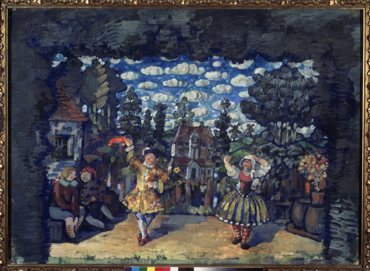 Szálloda a Green Bull-ban. Előkészítő dekoráció Mikhail Kouzmin (1875-1936) ""Dutchwoman Lisa"" című darabjához. Nyikolaj Nyikolajevics Sapunov (Szapunov) (1880-1912) munkája, tempera kartonon alkotó: Nikolaj Nikolaevic Sapunov