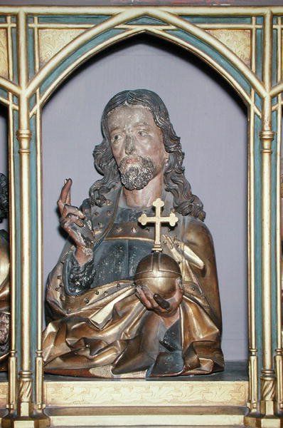 Jézus Krisztus fafaragása, részlet az Isenheim-oltárkép predellájából, 1490 körül (festett fa) alkotó: Nikolaus Hagenauer