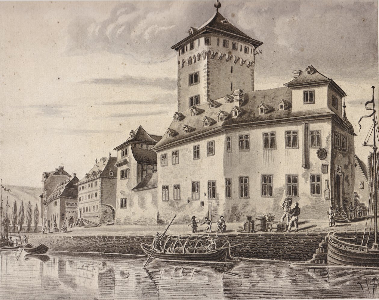 Kastély - Boppard választói kastélyának rajnai frontja 1854 körül alkotó: Nikolaus Schlad