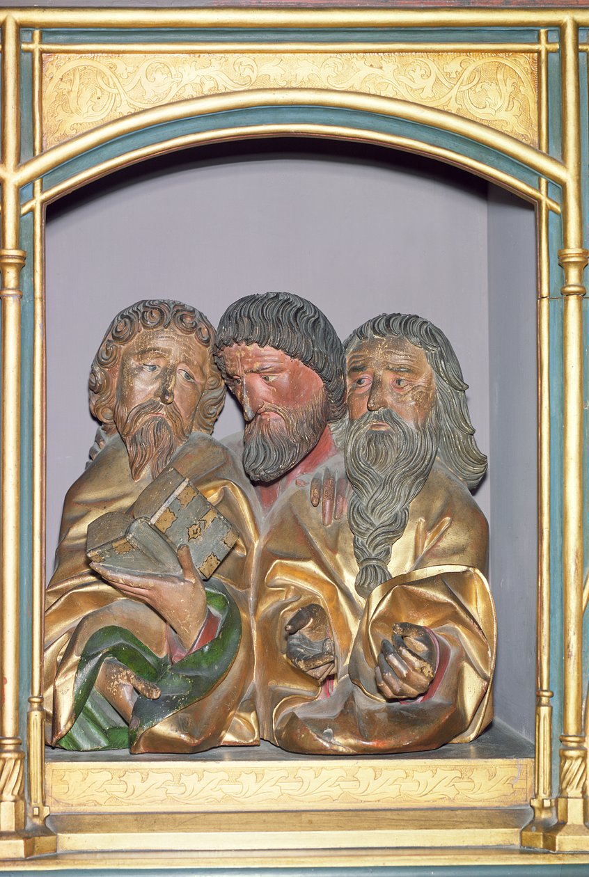 Fafaragások SS. Pál, Máté és Tamás, az isenheimi oltárkép predellájáról, 1490 körül (festett fa) alkotó: Nikolaus Hagenauer