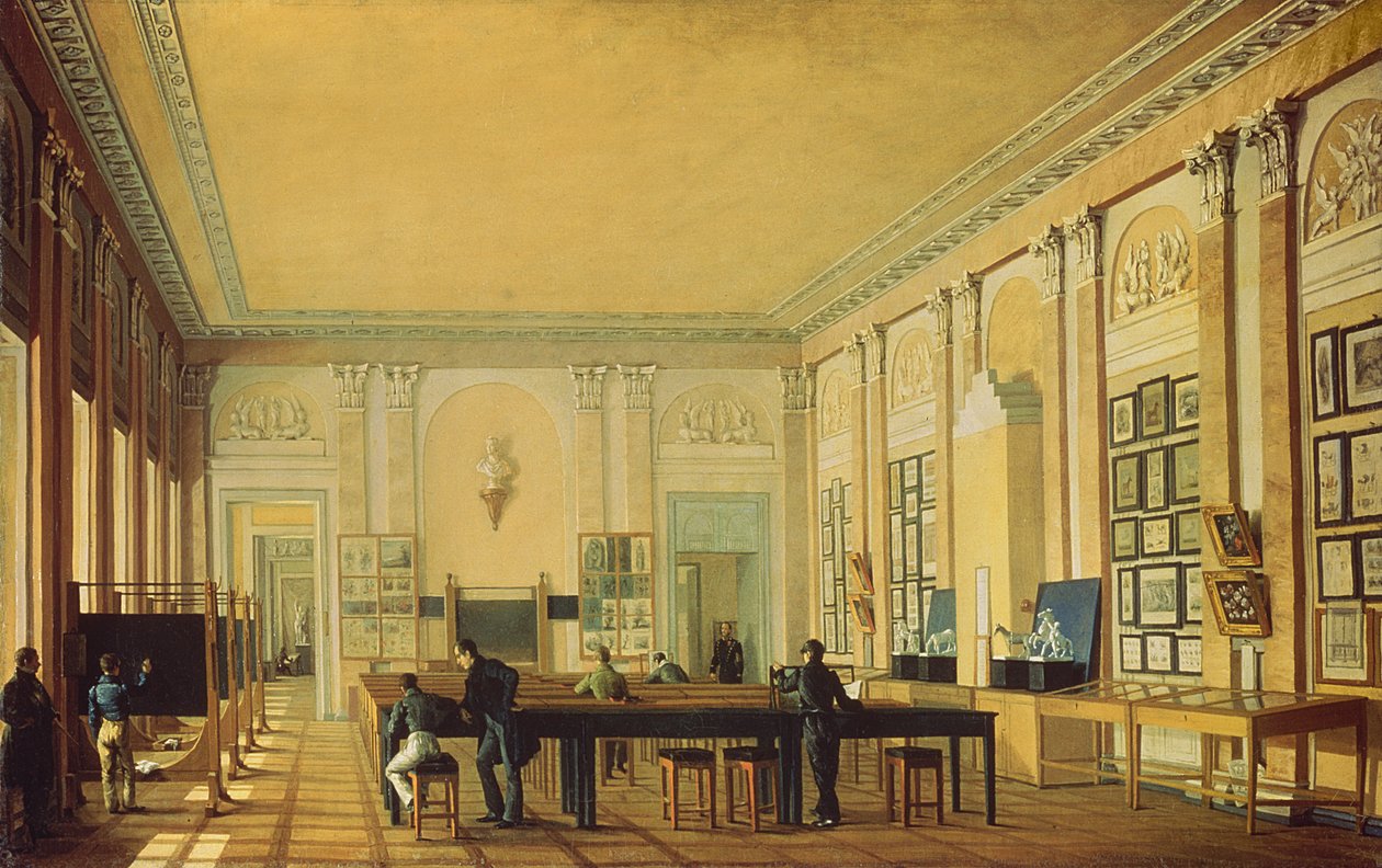 Festményműhely a Moszkvai Művészeti Iskolában, 1830 körül alkotó: Nikolay Ivanovich Podklyuchnikov