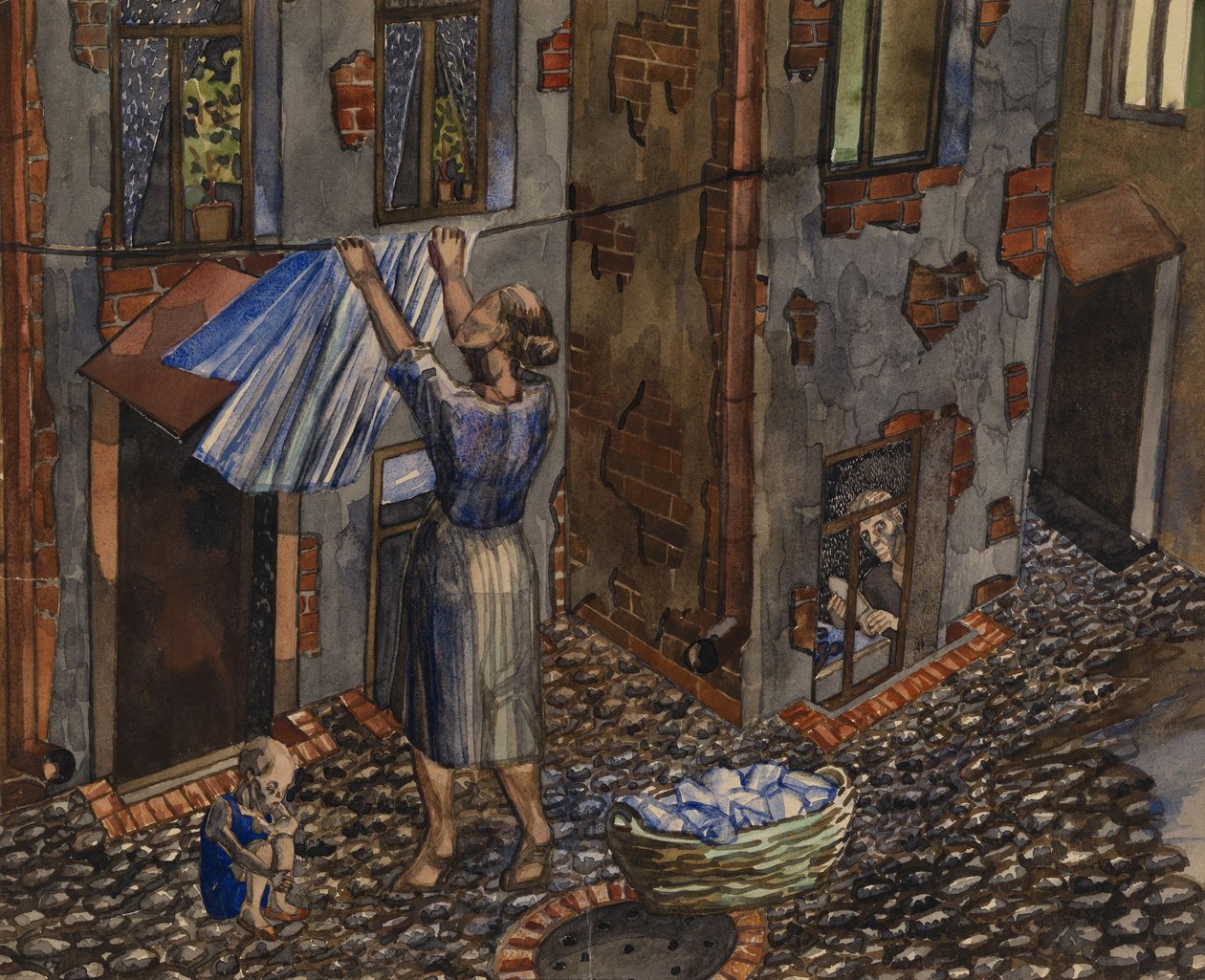 A régi udvar – Nyikolaj Ivanovics Evgrafov (1904-1941) munkája, akvarell és tus papírra (27,5x33,5 cm) alkotó: Nikolay Ivanovich Evgrafov