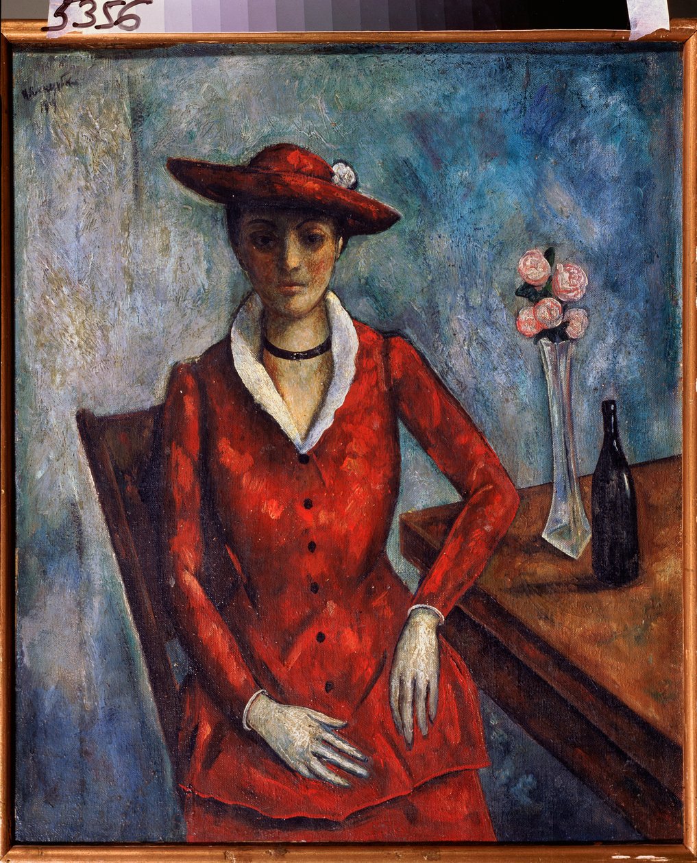 Egy nő pirosban – Nyikolaj Vlagyimirovics Szinezubov (Nicolas Sinezuboff) (1891-1956) festménye, olaj, vászon alkotó: Nikolay Vladimirovic Sinezubov