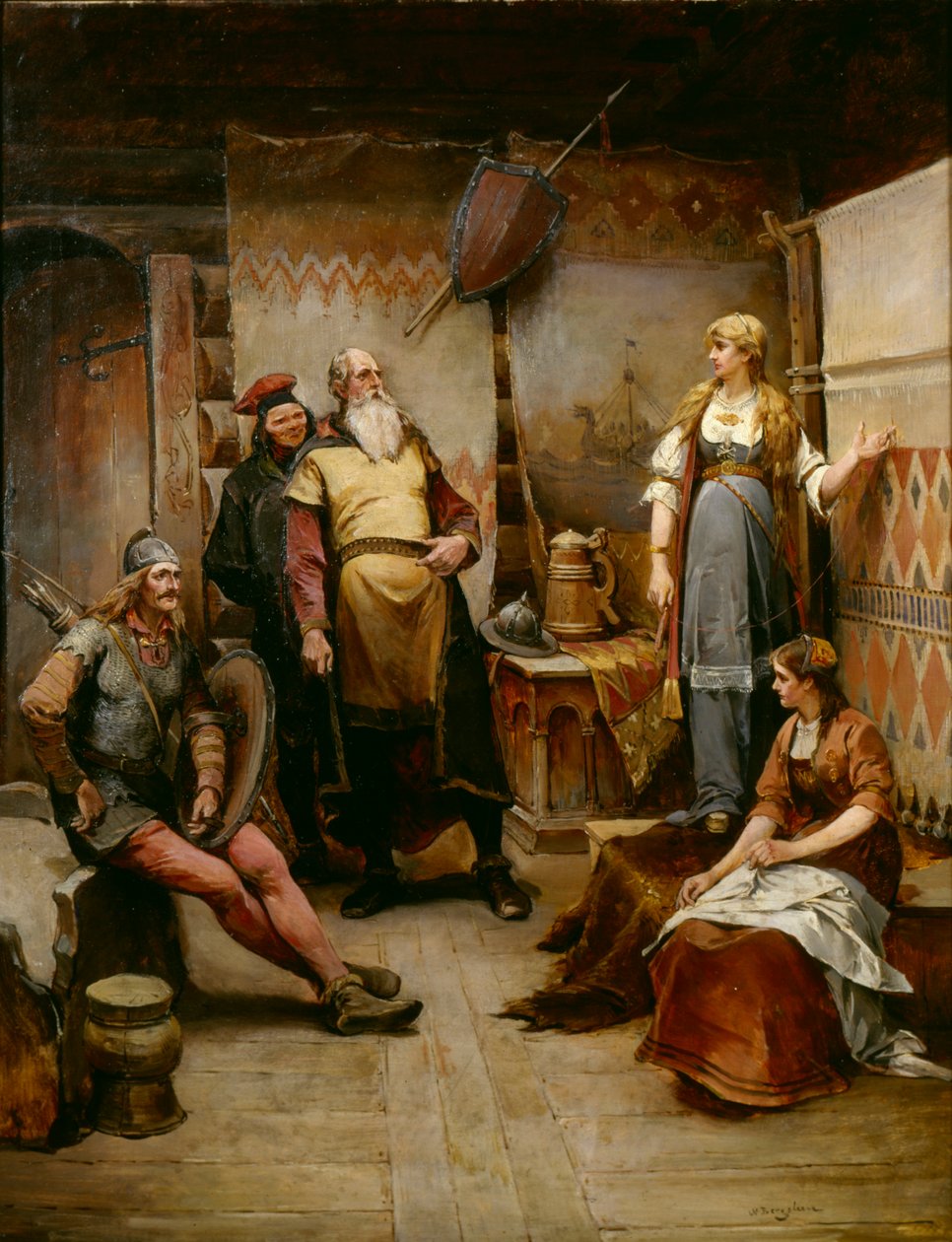 Harald Harald viking udvarló hírnöke Gydára (olaj, vászon) alkotó: Nils Bergslien