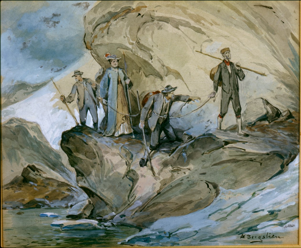 Túrázás a Hardanger gleccser felett (akvarell papíron) alkotó: Nils Bergslien