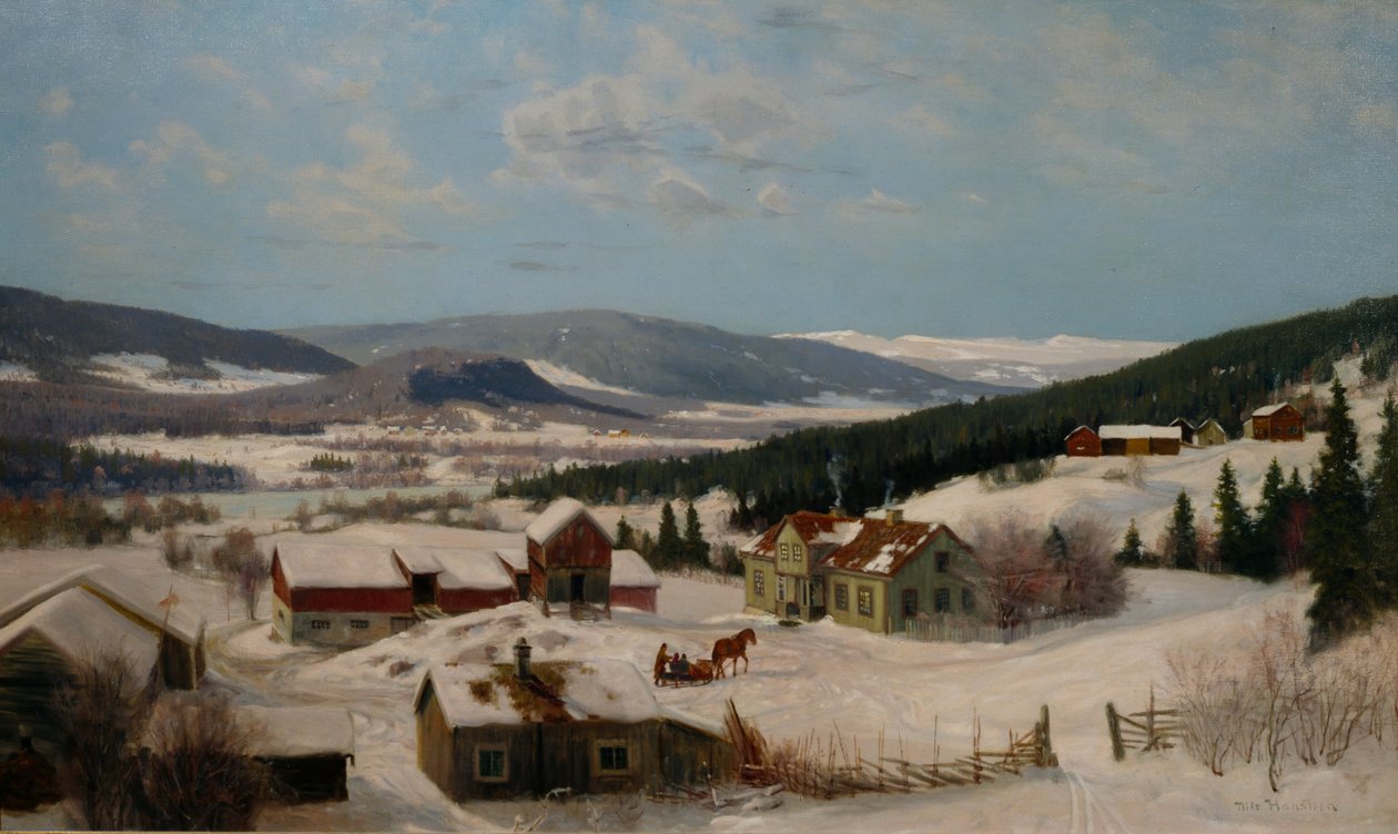 Farm a téli tájban (olaj, vászon) alkotó: Nils Hansteen