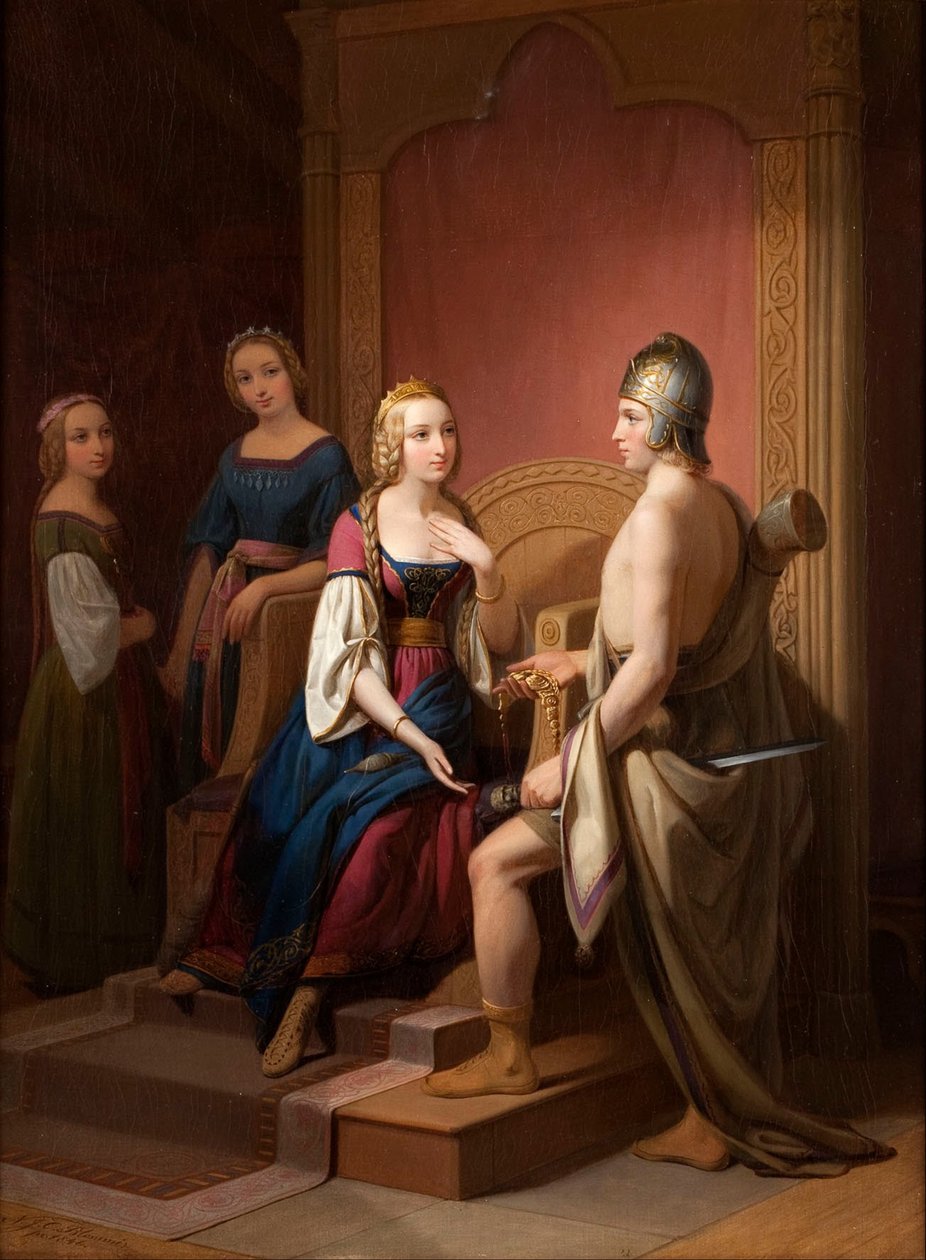 Heimdall visszaadja a Brisingament Freyának, 1846 alkotó: Nils Jakob Blommér