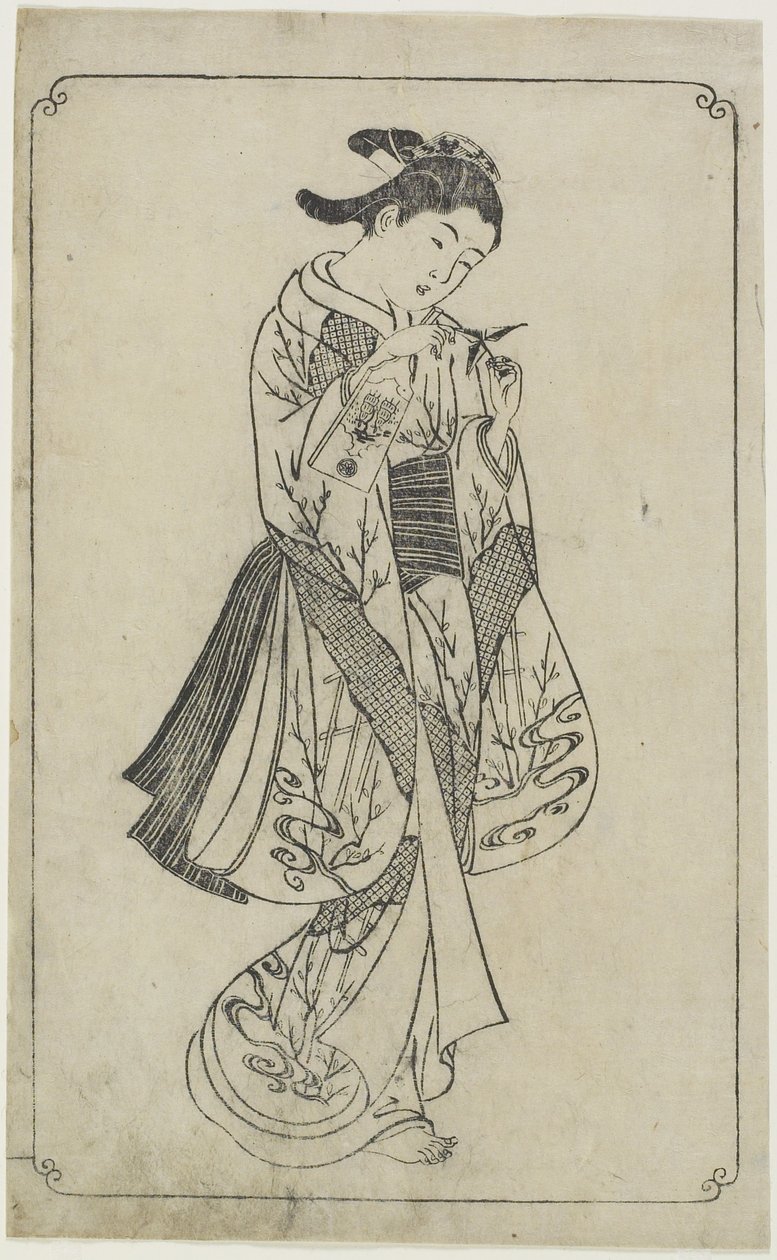 (Courtesan Holding a Battledore), 1739 alkotó: Nishikawa Sukenobu