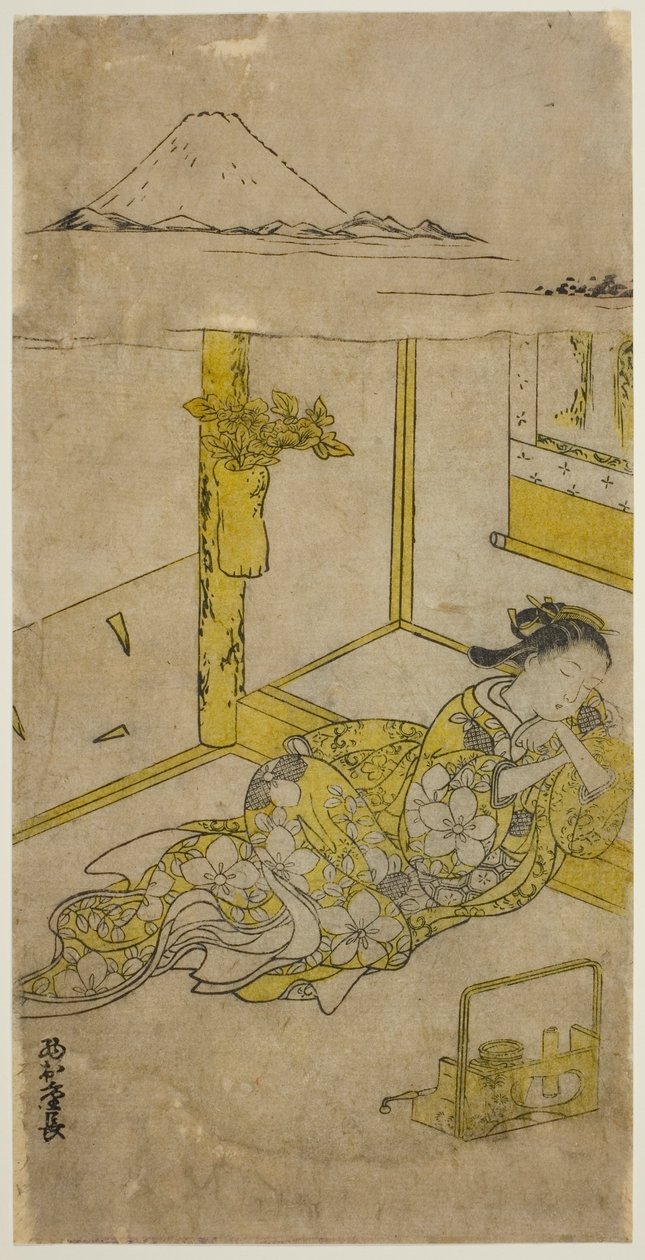 Alvó fiatal nő a Fuji-hegy felett alkotó: Nishimura Shigenaga