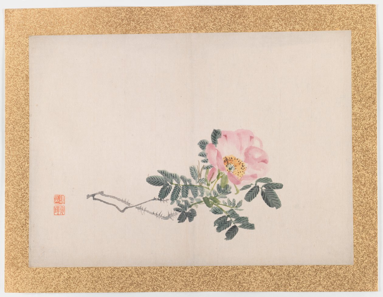 Cím nélkül (Pink Rose), 1855 (tinta és világos színű papíron) alkotó: Nishiyama Hoen