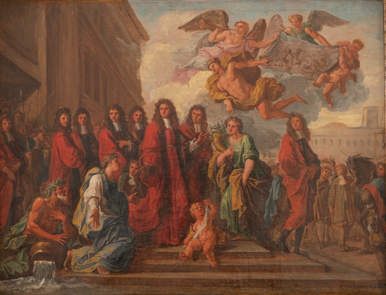 The aldermen of Paris leave the Hotel de Ville for Notre Dame to give thanks after the victory of Seneffe in 1674, c.1681 (oil on canvas) alkotó: Noël Coypel