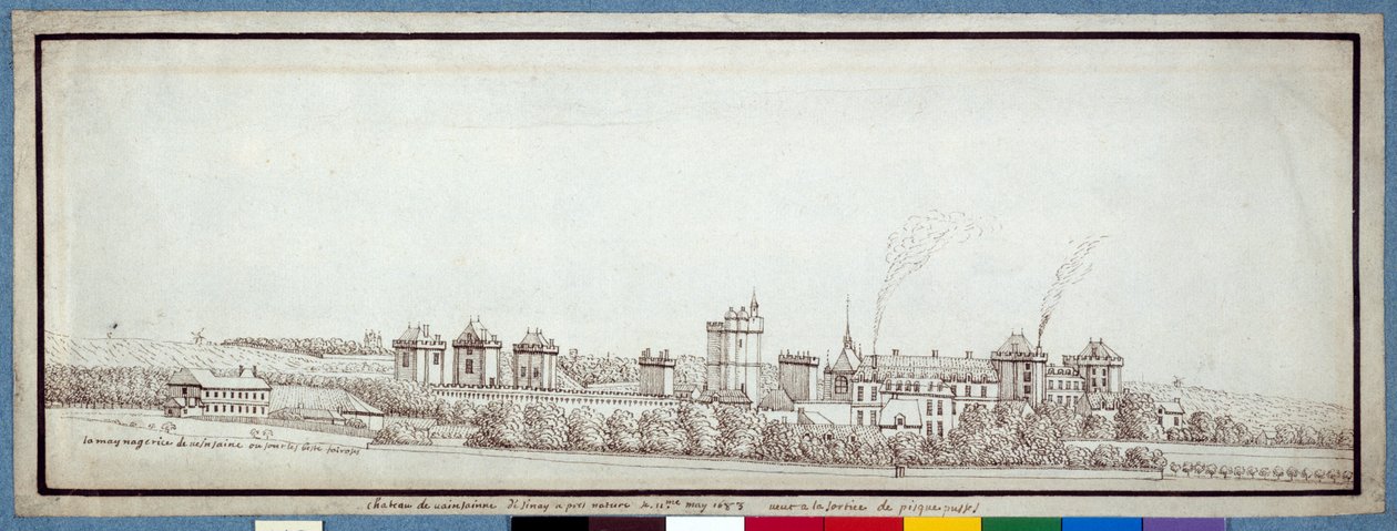 A Chateau de Vincennes, füstölgő kéményekkel (toll és tinta papíron) alkotó: Noel Gasselin