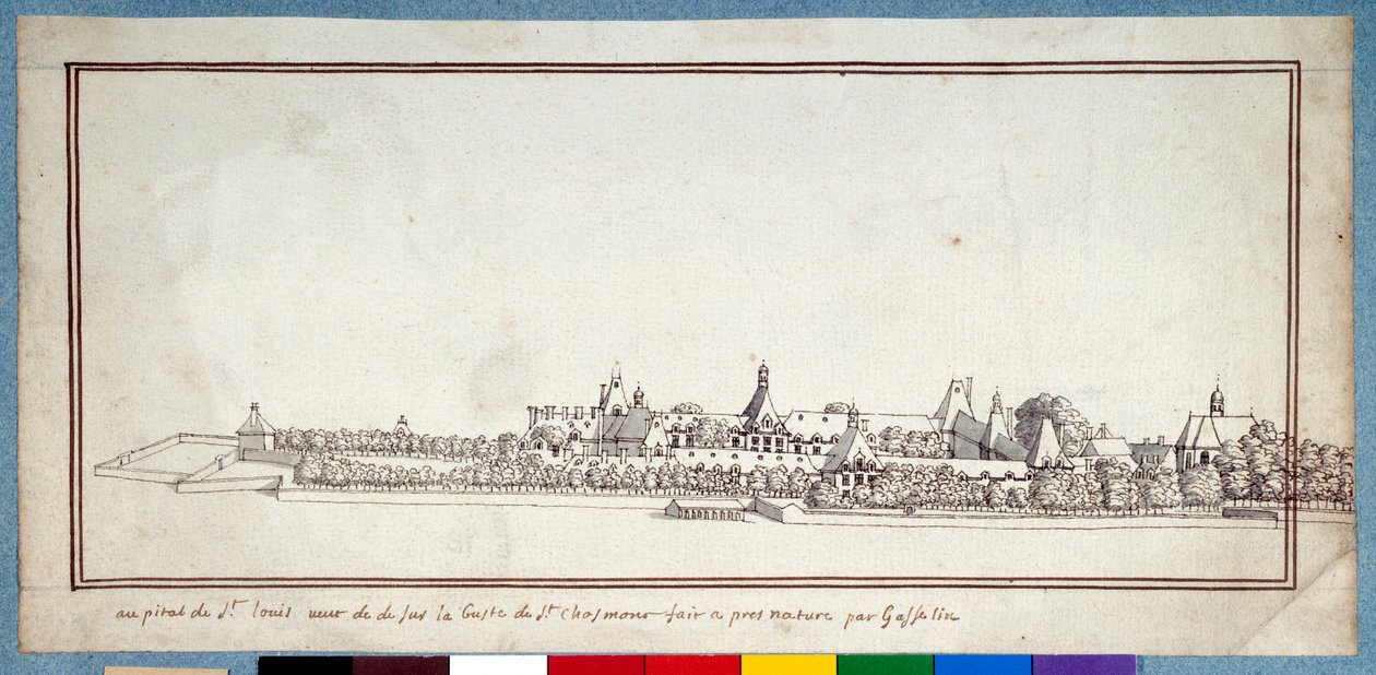 The Hospital of St Louis (toll és tinta mosással papíron) alkotó: Noel Gasselin