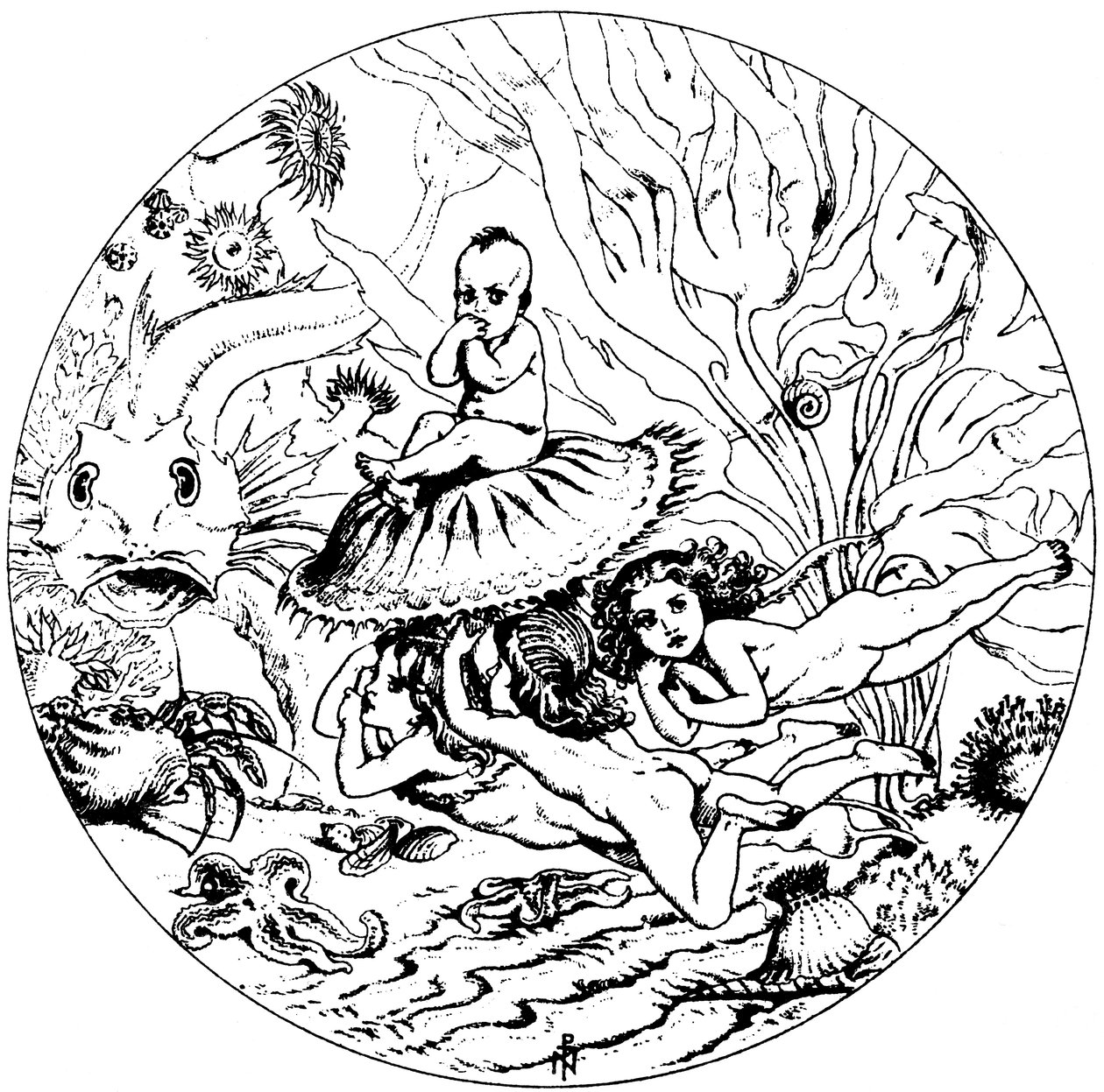 Illusztráció Charles Kingsley A vízi babák című meséből, 1863. alkotó: Noel Paton