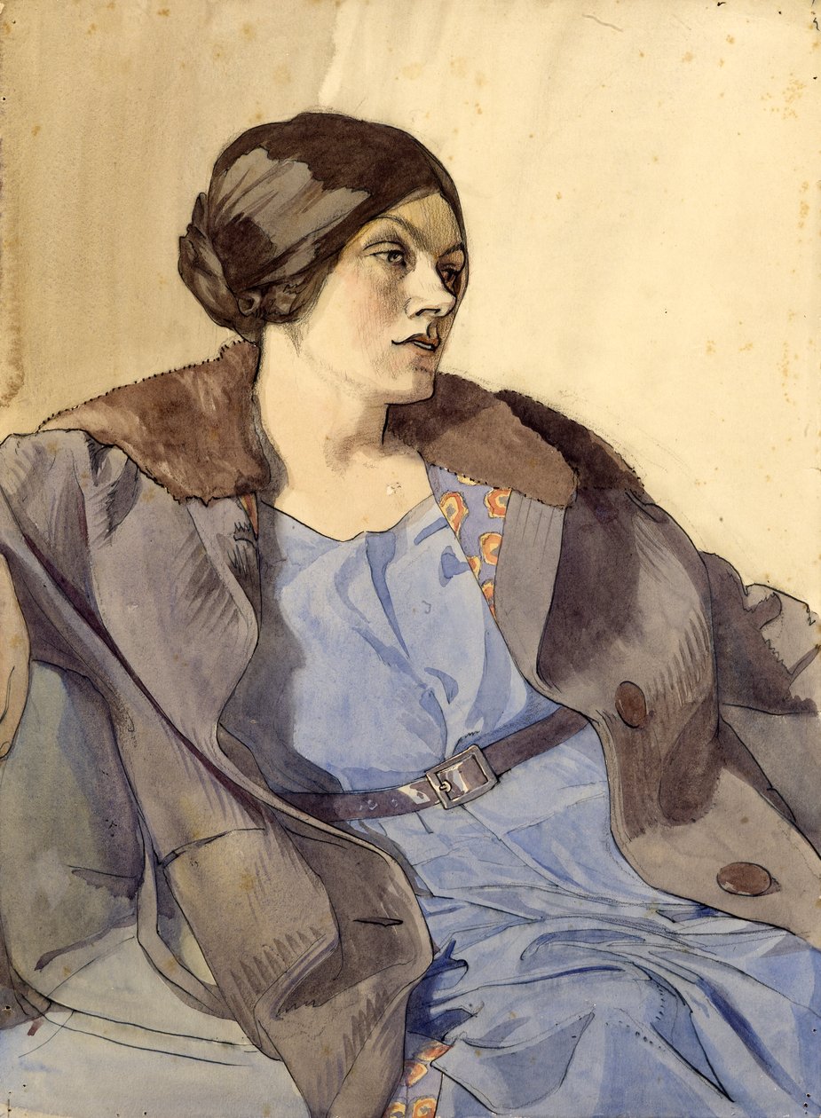 A művész feleségének portréja, Celia Fiennes, 1920-as évek vége (akvarell, ceruza) alkotó: Noel Rooke
