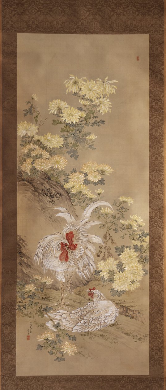 Csirkék és krizantémok alkotó: Noguchi Yukoku