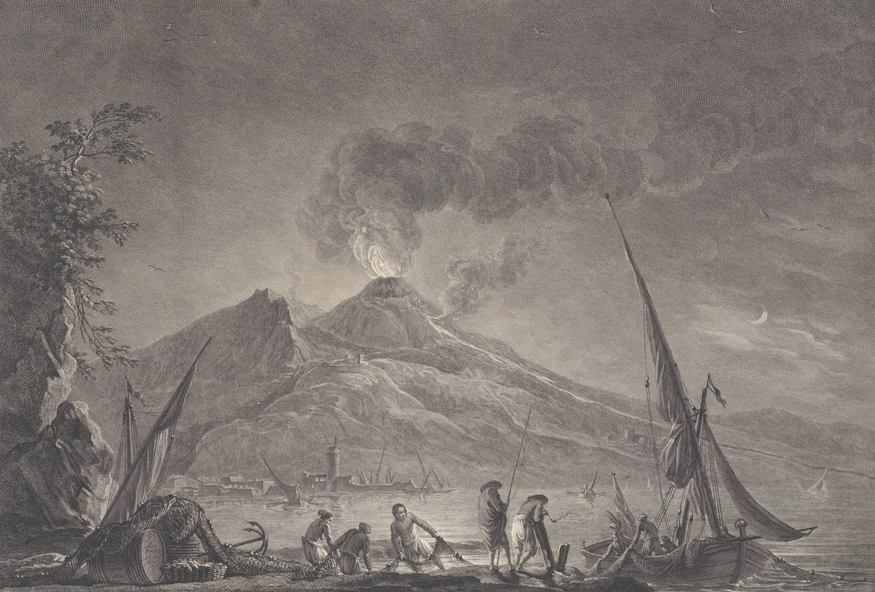 Kilátás a Vezúvra, ahogy 1757-ben, 1762-ben volt. alkotó: Noël Le Mire