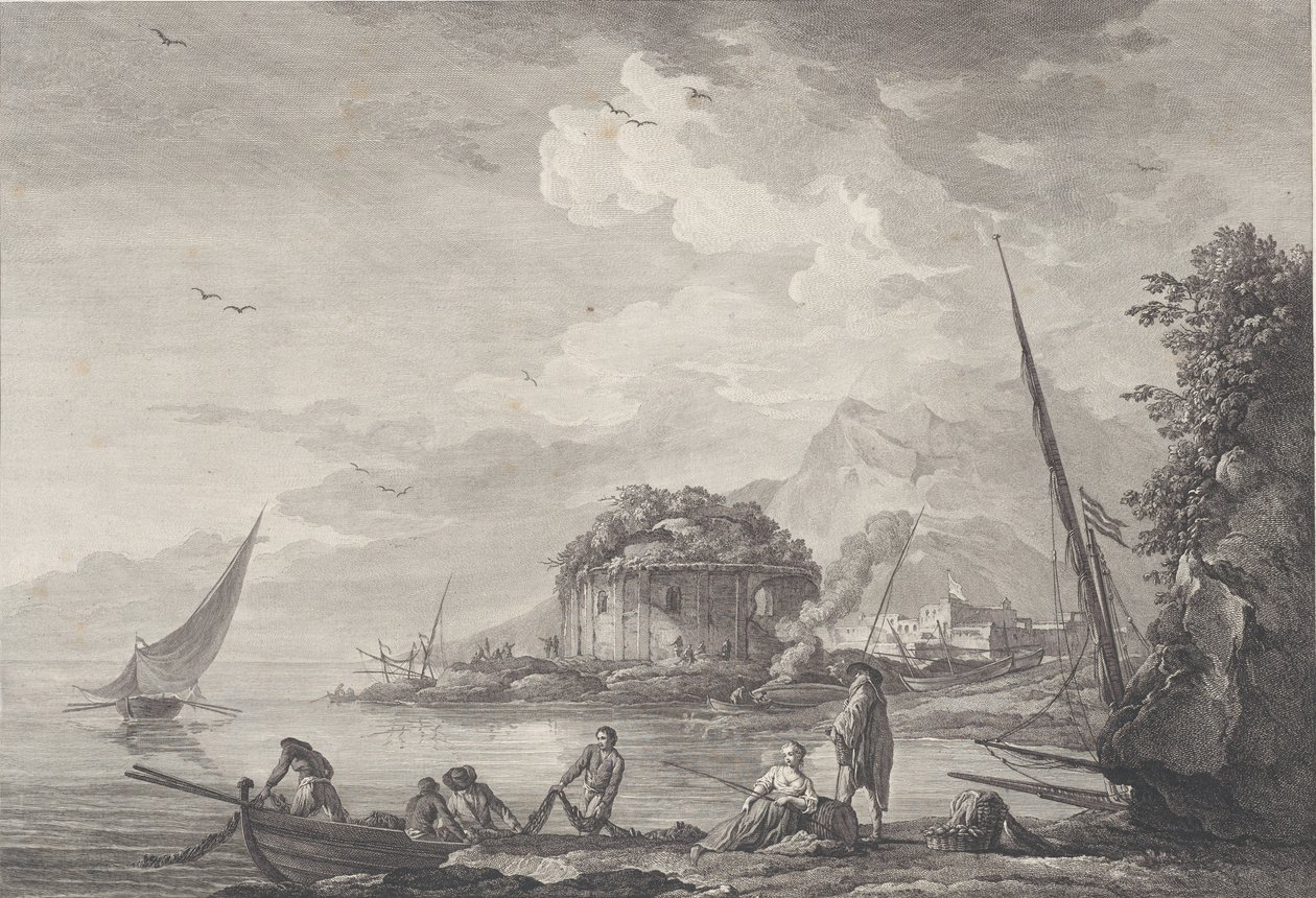 Kilátás a Vénusz-templom maradványaira Nisida szigetén, közel Pouzzolhoz a G..., 1761. alkotó: Noël Le Mire