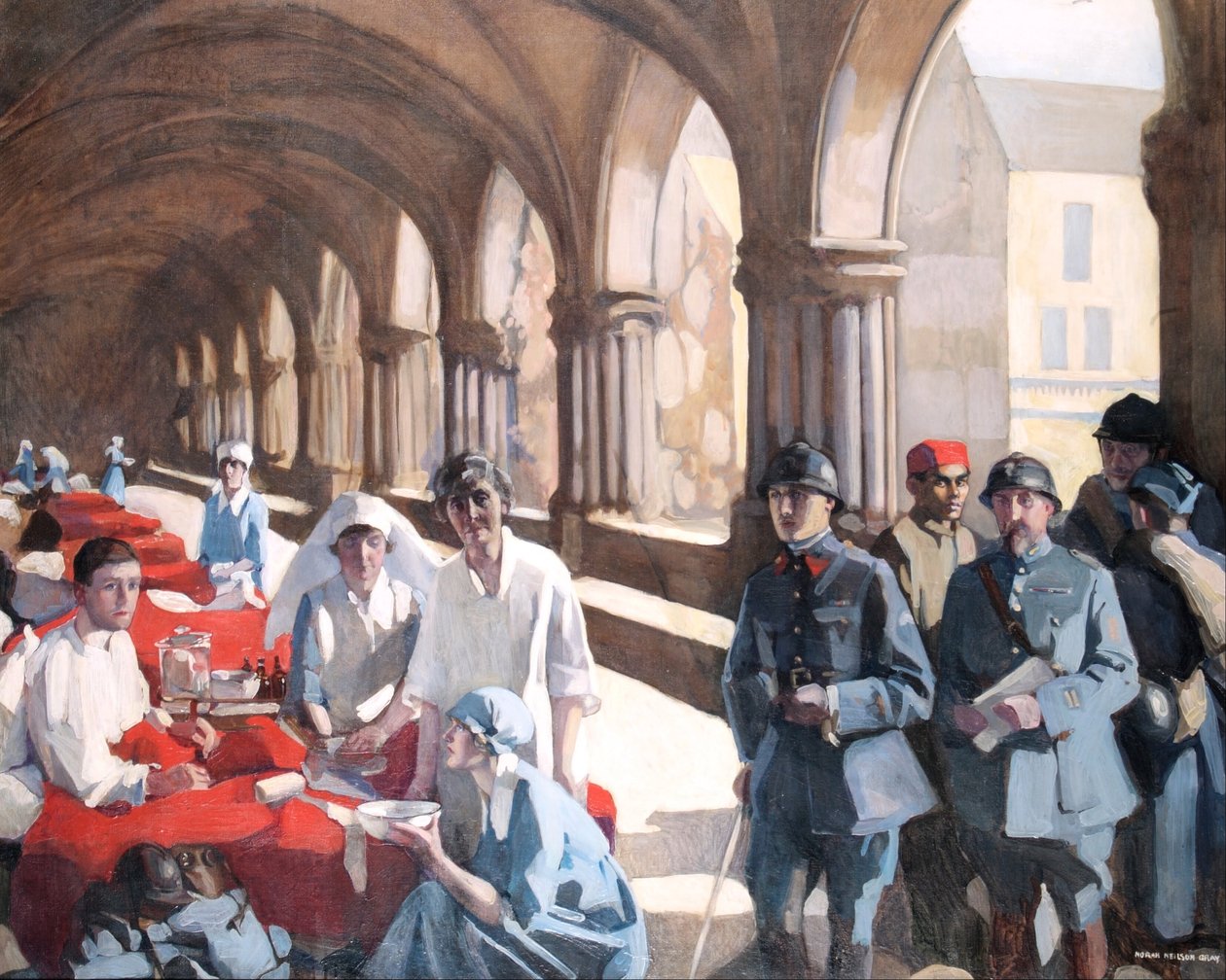 A Royaumont -i apátság kolostorában. Dr. Frances Ivens egy francia beteget vizsgál alkotó: Norah Neilson Gray