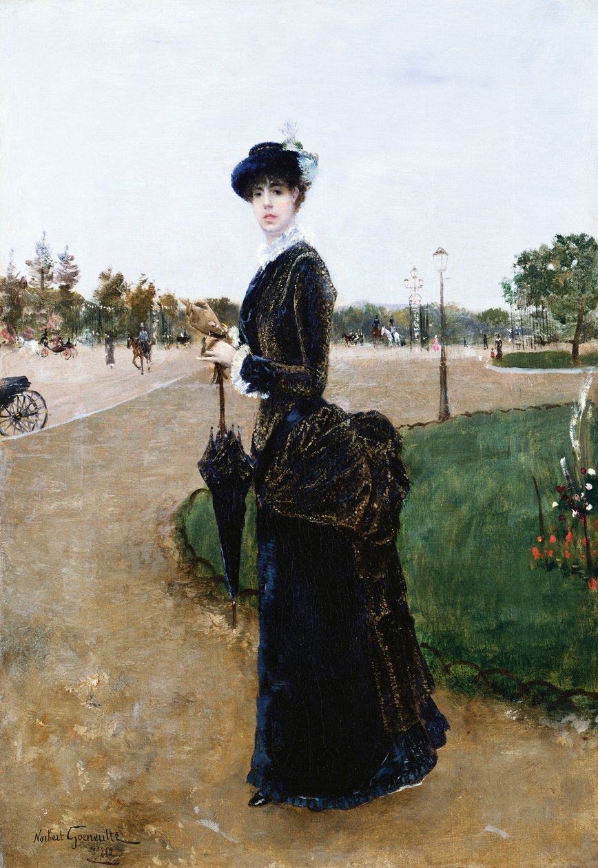 Egy elegáns hölgy a Bois de Boulogne-ban, 1880 alkotó: Norbert Goeneutte