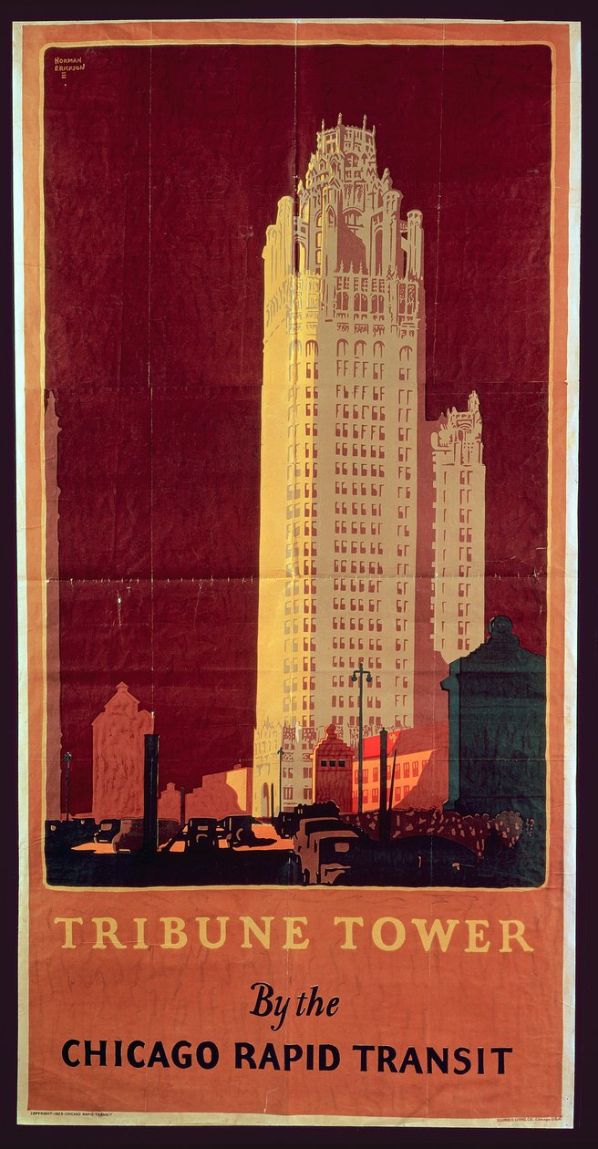 Tribune Tower, kiadó: Chicago Rapid Transit Company, USA, 1925 alkotó: Norman Erickson