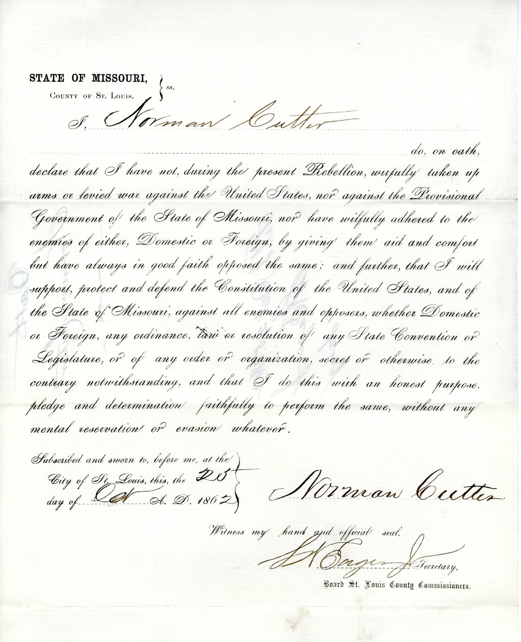 Norman Cutter, Missouri, St.Louis megye hűségesküje alkotó: Norman Cutter