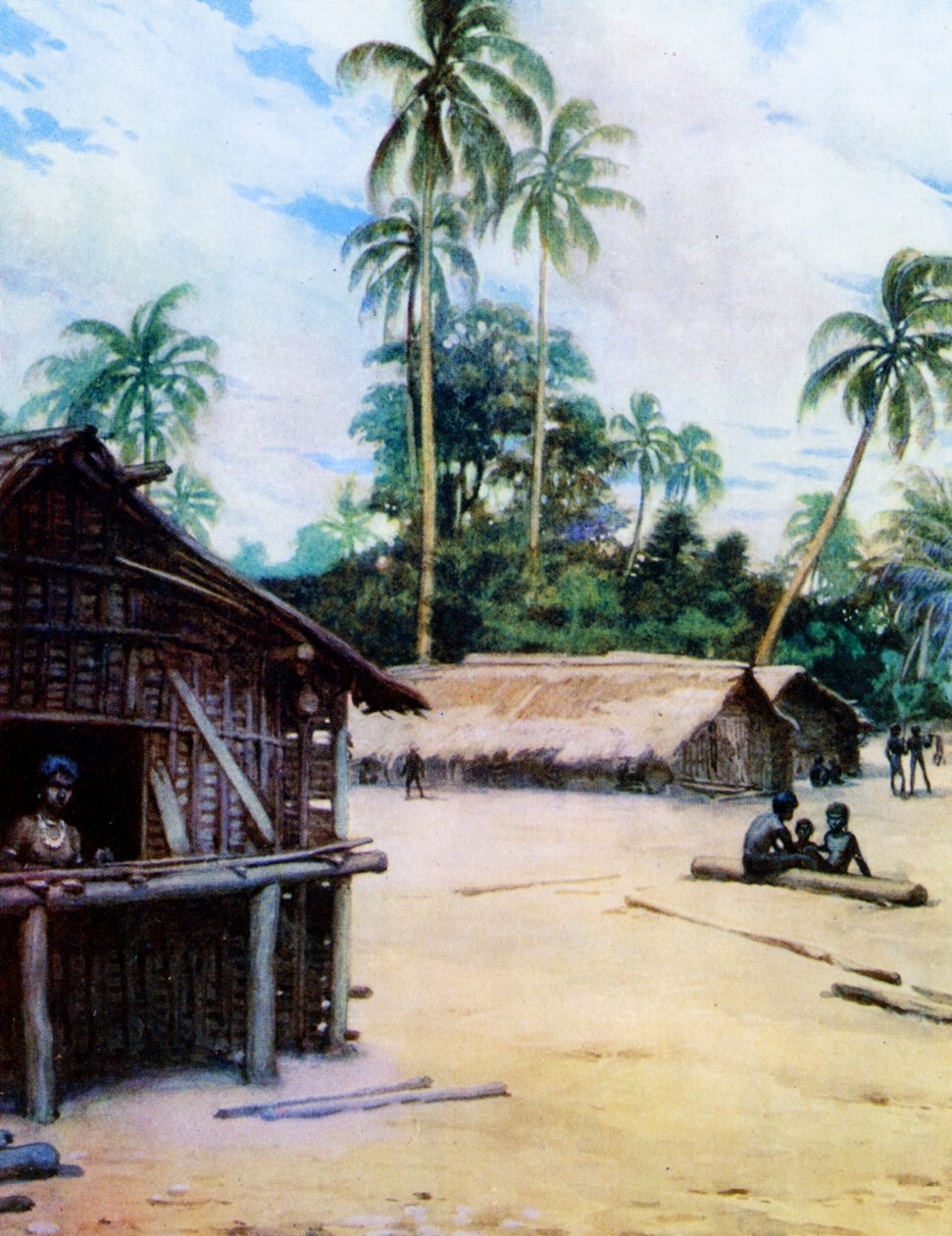 Egy falu a Salamon-szigeteken, 1908 alkotó: Norman Hardy